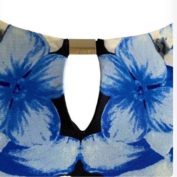 Calvin Klein Beautiful BLUE Floral Bell Long Sleeve Dress SZ 6 - Picture 5 of 7